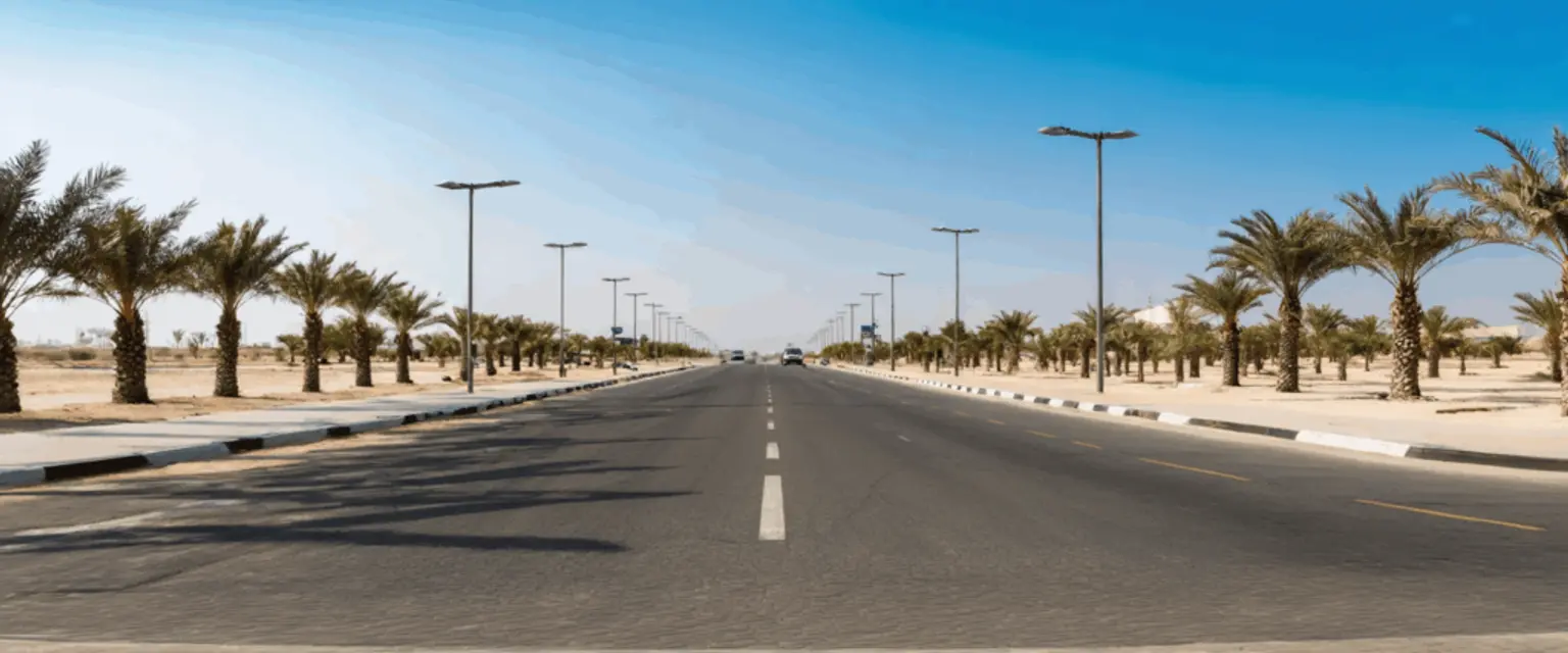 رسم توضيحي لطريق شارع وين الجديد يربط منتجع وين جزيرة المرجان بالطرق السريعة في الإمارات.